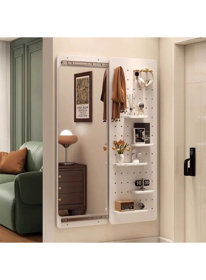 Full Length Mirror with Storage, Hidden Wall-Mounted Mirror with Adjustable Hooks & Shelves, 120×40CM Hanging Dressing Mirror for Living Room, Bedroom, Entryway, White - Image 3